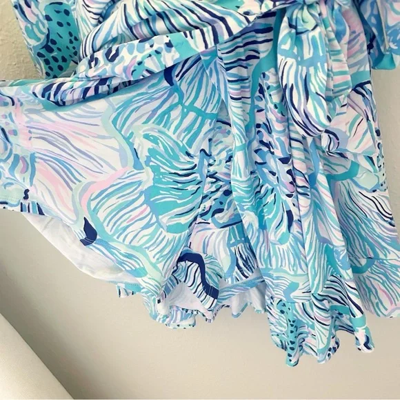 Lilly Pulitzer Rilla Wrap Romper Dress Bermuda Blue Fishful Thinking Size Medium